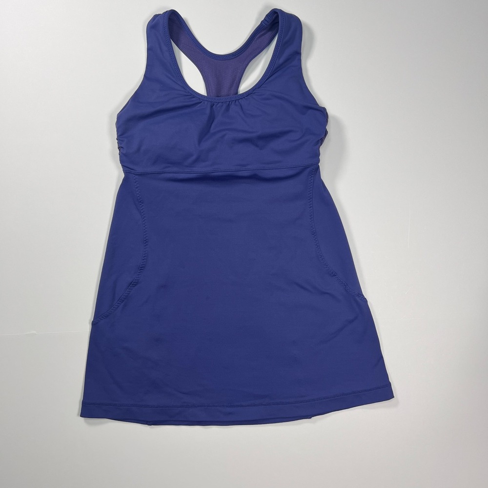 Lululemon Racerback Turbo Tank Top 4 Purple Ruched Back Side Pockets Athleisure